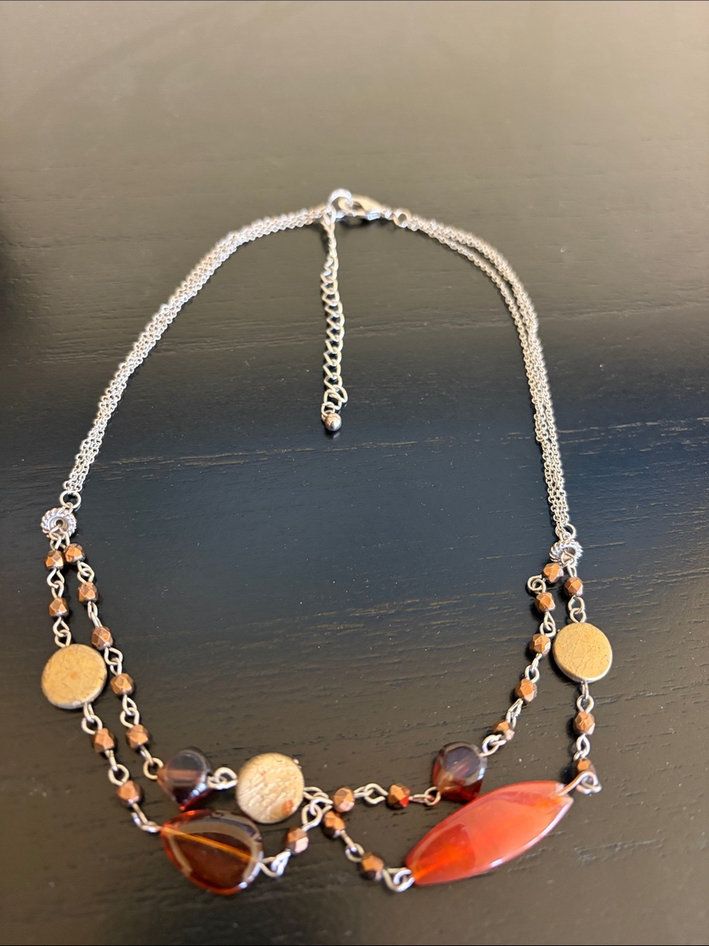 Women’s Silver-Tone Orange Bead Multi-Chain Necklace